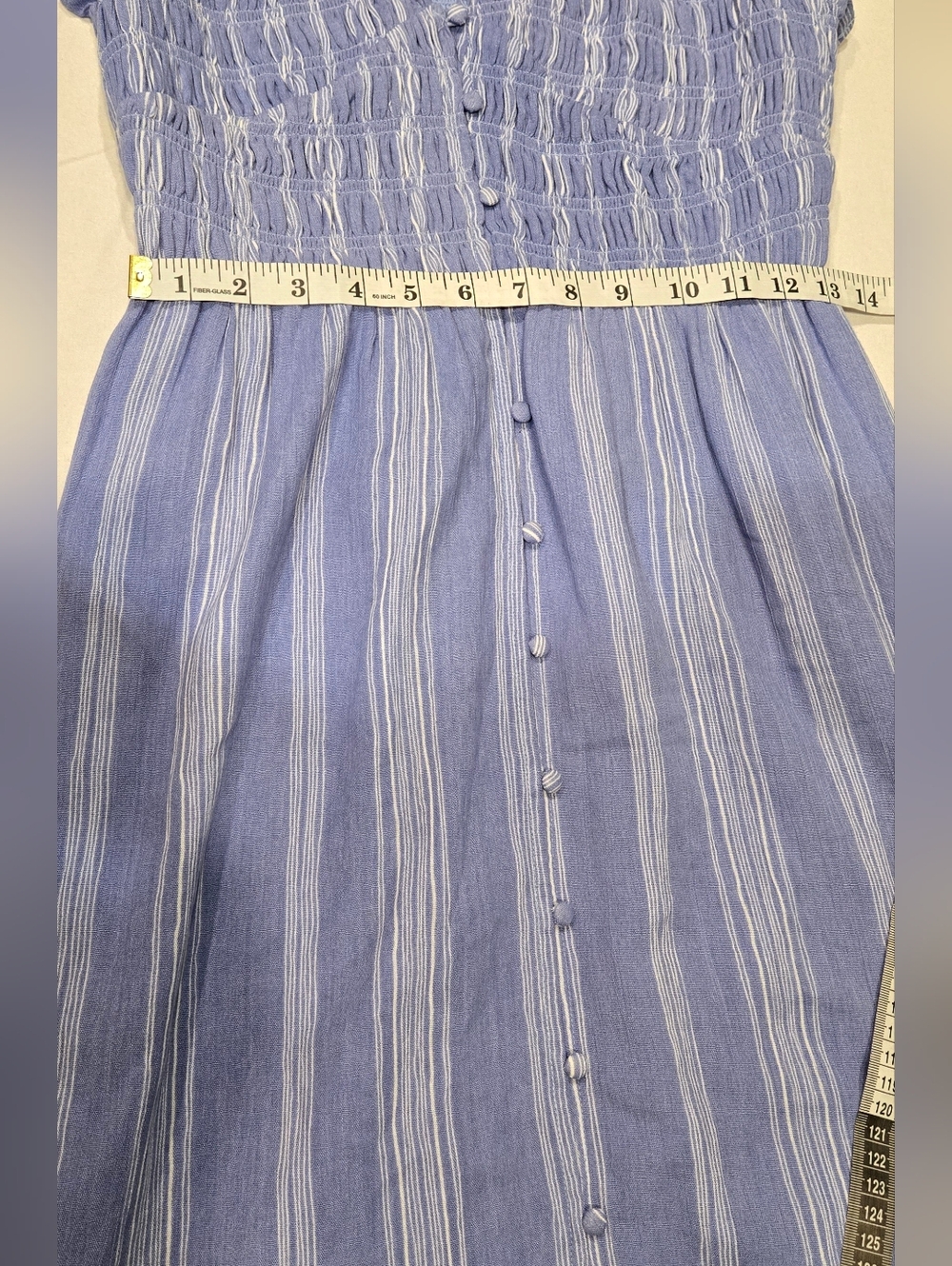Sugarlips Evianna Flutter Midi Dress with ruched bocide — Blue Stripe Size Small - Picture 5 of 8